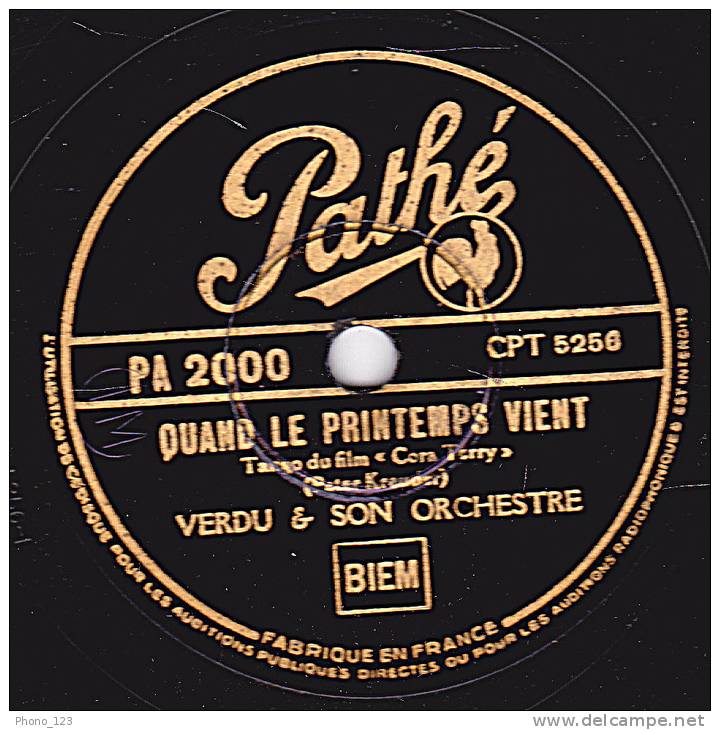 78 Tours - Pathé PA 2000 - VERDU & SON ORCHESTRE - ETOILE DE RIO - QUAND LE PRINTEMPS VIENS - 78 Rpm - Schellackplatten