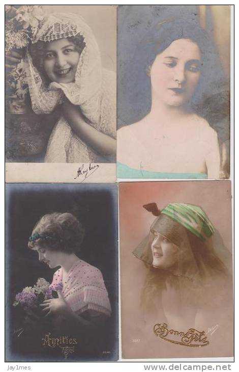 Lot 40 Cpa-fantaisie--vintage-postcard--femme-woman-frau-visage-face- - 5 - 99 Cartes