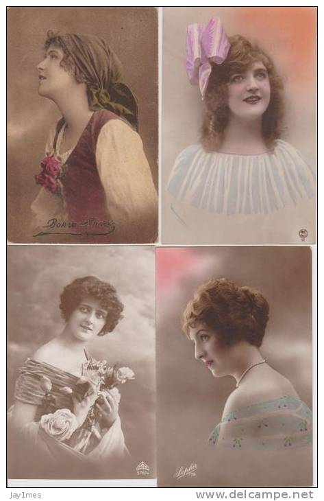 lot 40 cpa-fantaisie--vintage-postcard--femme-woman-frau-visage-face-