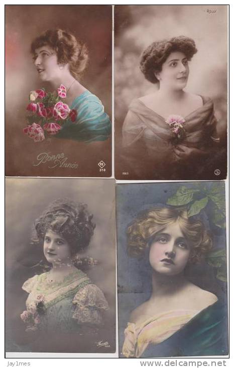 lot 40 cpa-fantaisie--vintage-postcard--femme-woman-frau-visage-face-