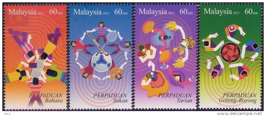 Malaysia 2012 Unity MNH Sport Soccer Football Badminton Hockey Dance - Malaysia (1964-...)