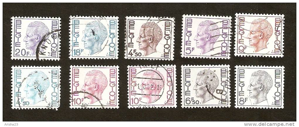 OS.14-5-6. Belgie, Belgique, Belgium LOT Set Of 10 - 1979 - 1980 BOUDEWIJN 4.50F 5F 6.50F 8F 9F 10F 18F 20F - Sammlungen