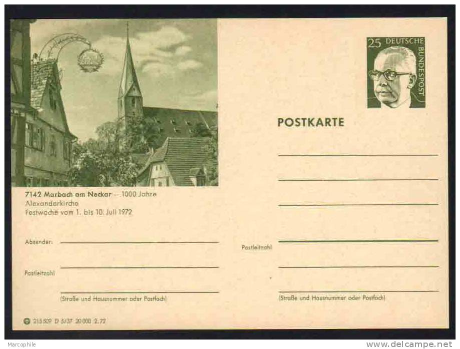 MARBACH AM NECKAR -  ALLEMAGNE - RFA - BRD / 1972 ENTIER POSTAL ILLUSTRE # D5/37 (ref E147) - Cartes Postales - Neuves