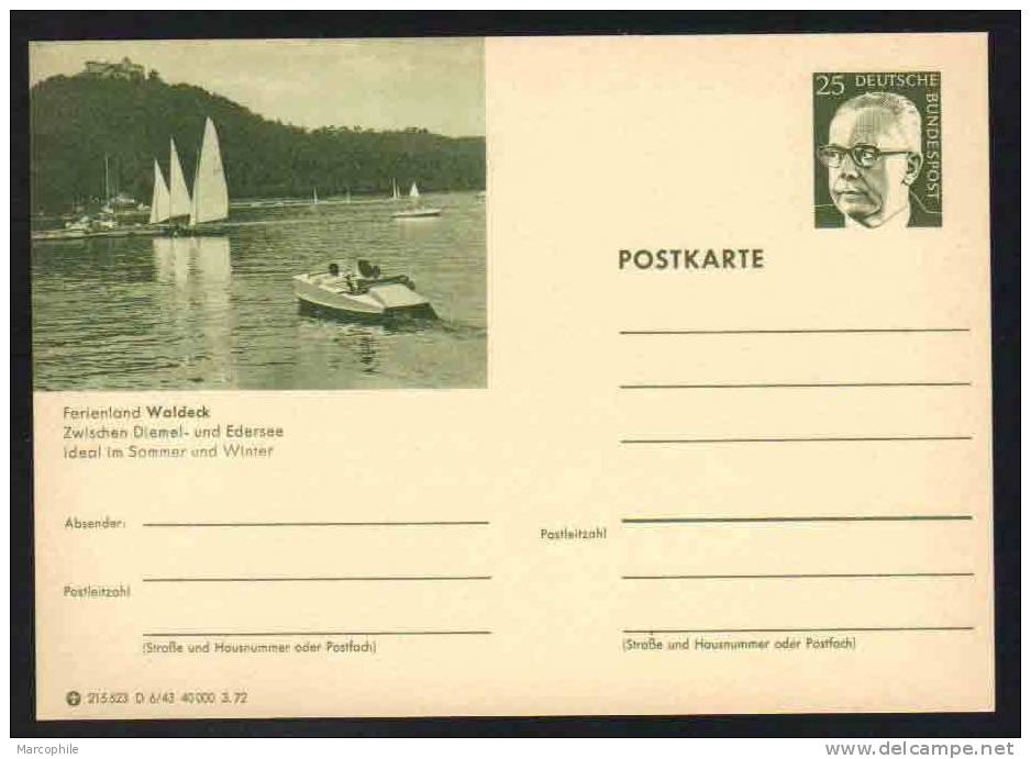 WALDECK - EDERSEE - BATEAU - VOILE -  ALLEMAGNE - RFA - BRD / 1972 ENTIER POSTAL ILLUSTRE # D6/43 (ref E153) - Postkarten - Ungebraucht