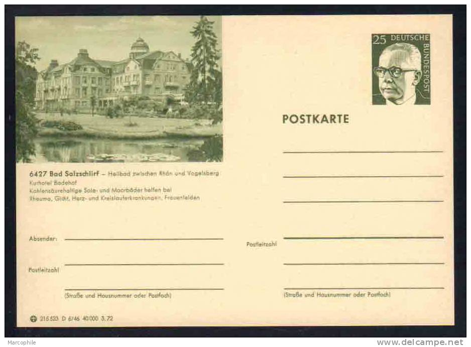 BAD SALZSCHLIRF -  ALLEMAGNE - RFA - BRD / 1972 ENTIER POSTAL ILLUSTRE # D6/46 (ref E156) - Postcards - Mint