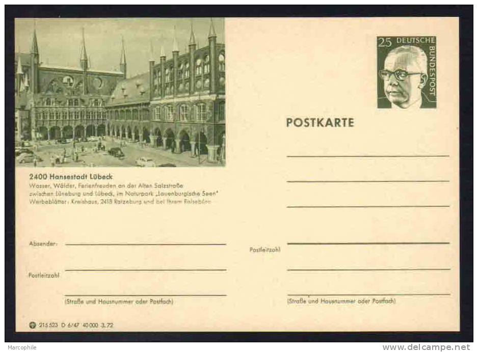 HANSESTADT LÜBECK -  ALLEMAGNE - RFA - BRD / 1972 ENTIER POSTAL ILLUSTRE # D6/47 (ref E157) - Postcards - Mint