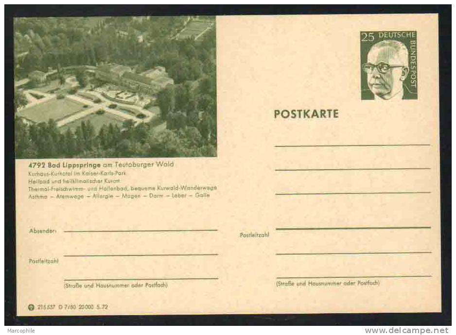 BAD LIPPSPRINGE - TEUTOBURG -  ALLEMAGNE - RFA - BRD / 1972 ENTIER POSTAL ILLUSTRE # D7/50 (ref E160) - Postcards - Mint