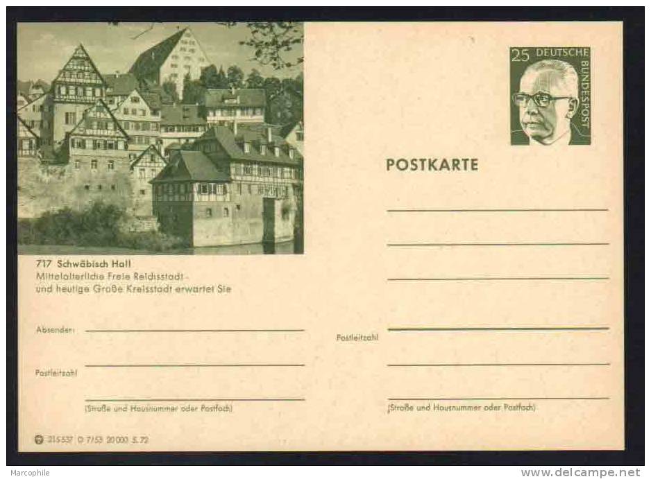 SCHWÄBISCH HALL -  ALLEMAGNE - RFA - BRD / 1972 ENTIER POSTAL ILLUSTRE # D7/53 (ref E163) - Postcards - Mint