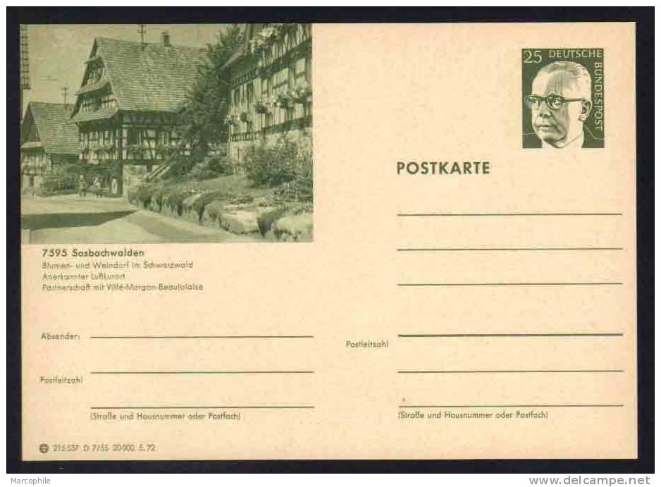 SASBACHWALDEN - SCHWARZWALD -  ALLEMAGNE - RFA - BRD / 1972 ENTIER POSTAL ILLUSTRE # D7/55 (ref E165) - Cartes Postales - Neuves