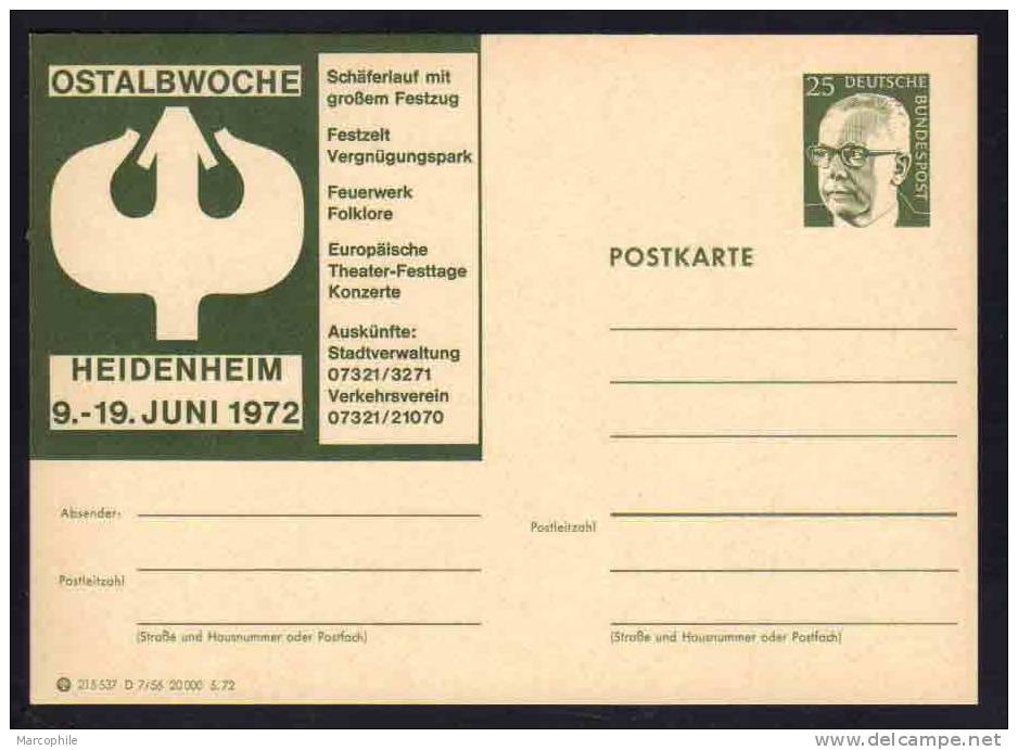 HEIDENHEIM - OSTALBWOCHE -  ALLEMAGNE - RFA - BRD / 1972 ENTIER POSTAL ILLUSTRE # D7/56 (ref E166) - Postcards - Mint