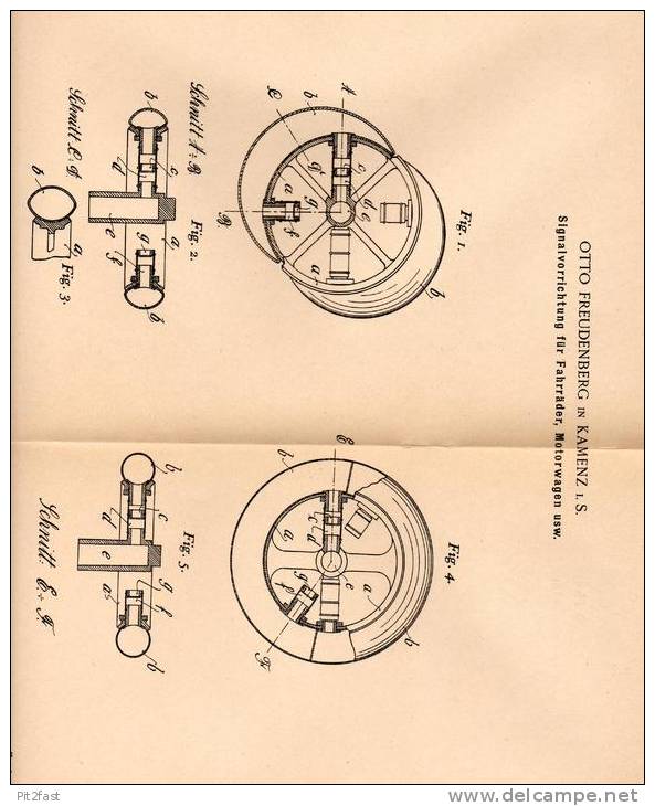 Original Patentschrift - O. Freudenberg In Kamenz I.S., 1903 , Alarmanlage Für Motorrad , Motorwagen Und Fahrrad !!! - Motos