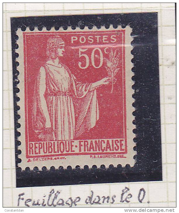 FRANCE N°283  50C ROSE ROUGE TYPE PAIX FEUILLAGE DANS LE 0 DE 50 POINTS NOIRS DANS LA GOMME NEU F SANS CHARNIERE - Neufs