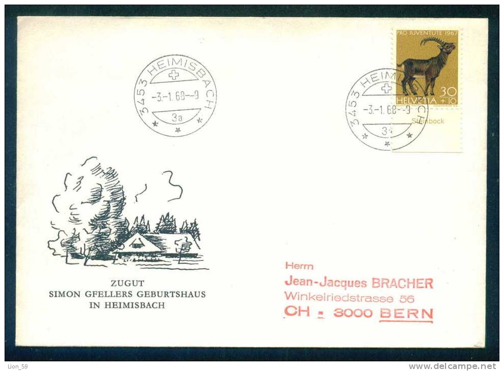 114355 Cover Lettre Brief  1968 ALPENSTEINBOCK  Alpine Ibex , ANIMALS  Switzerland Suisse Schweiz Zwitserland - Game