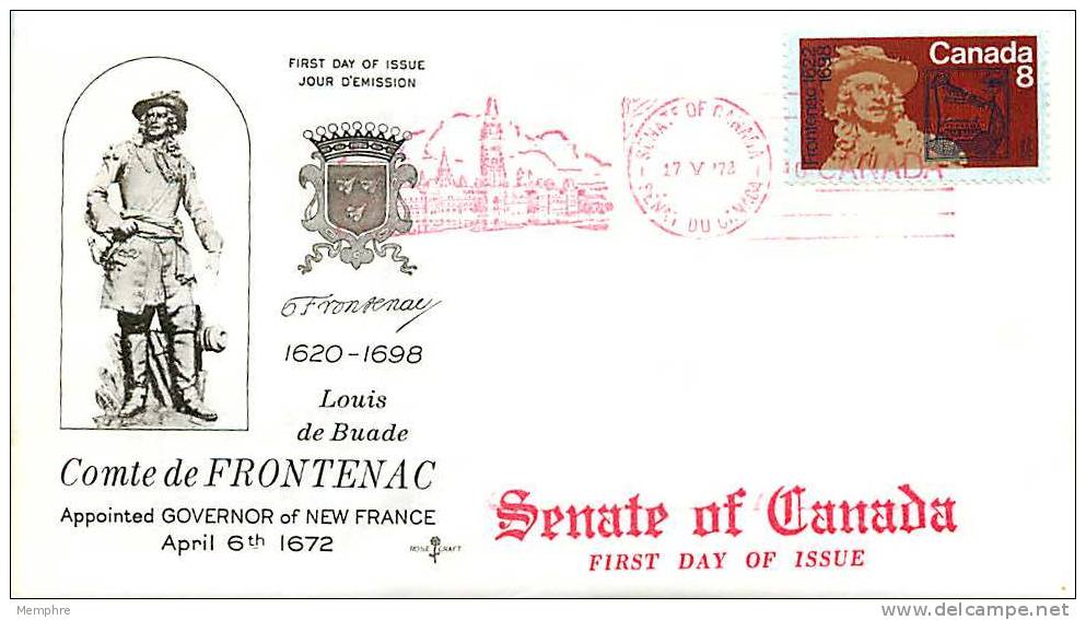 1972  Frontenac, Governor Of New France  Sc 561  SENATE Cachet - 1971-1980