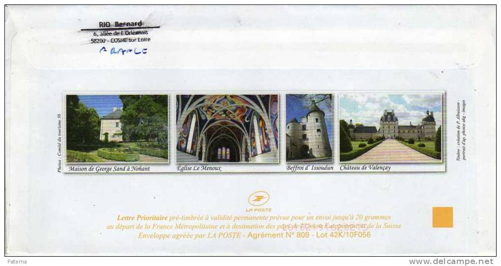 Carta Entero Postal Cosne Cours Sur Loire, 2010,George Sand , Francia - Listos A Ser Enviados: Otros (1995-...)