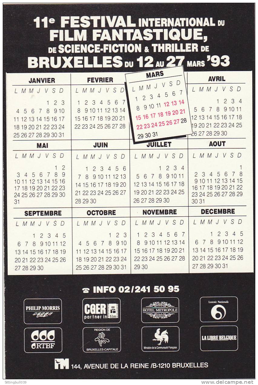 SOKAL. Mini-calendrier Pour Le 11e Festival International Du Film Fantastique Et De La SF. Bruxelles 1993. 2 Logos Pub # - Agendas & Calendriers