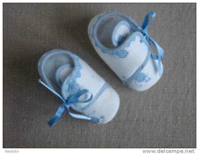 Chaussures Chaussons Bébé Premier âge Blanc-bleu Motif Souris. Voir Photos. - Chaussures