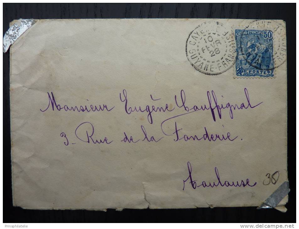 LETTRE DE CAYENNE GUYANE 1928 AVEC 50ç ORPAILLEUR POUR TOULOUSE (COVER) - Other & Unclassified