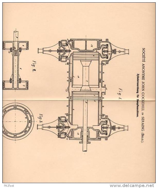 Original Patentschrift - J. Cockerill In Seraing , 1902 , Zylinder Für Dampfmaschinen !!! - Machines