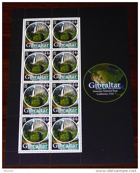 FACE VALUE!!! GIBRALTAR 2011 EUROPA CEPT BOSQUES FORESTS FORÊTS WALD Sheetlet Of 8x44p YOSEMITE PARK MNH ** - 2011