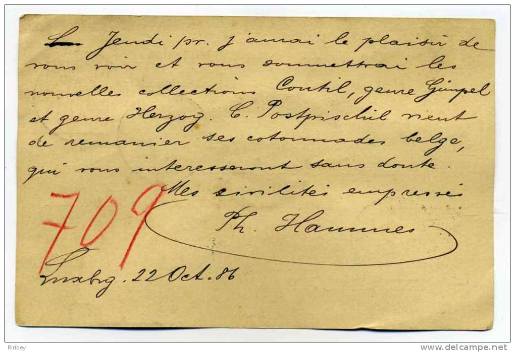 CP ENTIER LUXEMBOURG VILLE Pour MULHAUSEN ELSASS / 22 Oct 1886/ Cahet Arrivée Alsace Lorraine - Andere & Zonder Classificatie