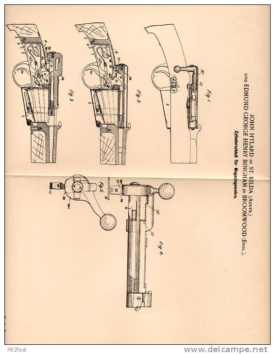 Original Patentschrift - E. Bingham In Broomwood Und St. Kilda , 1901 , Cylinderschloßß Für Gewehre , Gewehr , Waffe !!! - Documents