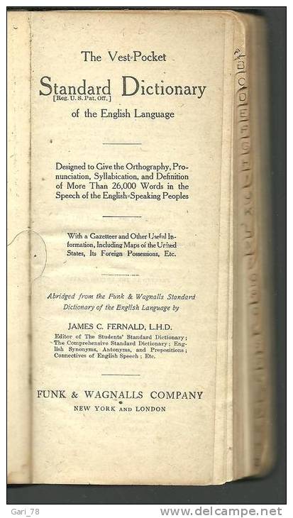 VEST-POCKET DICTIONARY Of The English Language - Copyright 1917 - 1900-1949