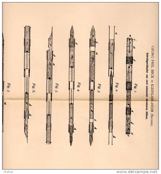 Original Patentschrift - G. Beck In Kleinlangheim B. Kitzingen , 1902 , Schreibgeräthalter , Füllfederhalter , Feder !!! - Schreibgerät