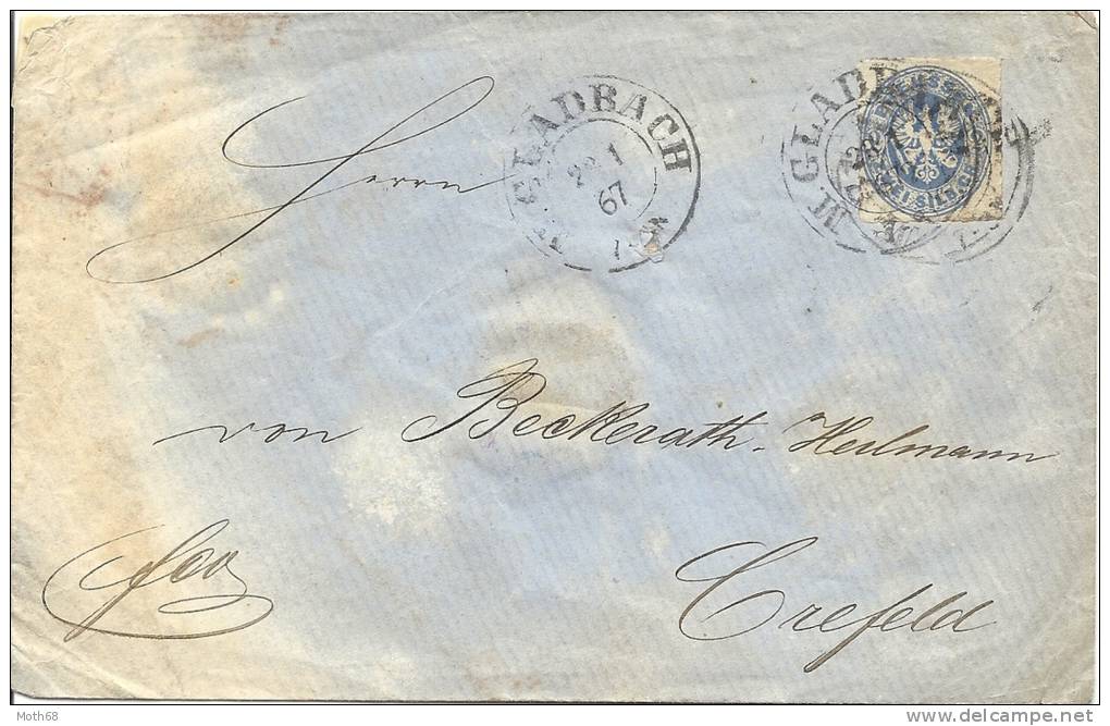 1867 Brief Von Gladbach Nach Krefeld Mit 2 Silber Gr. Frankatur - Lettres & Documents