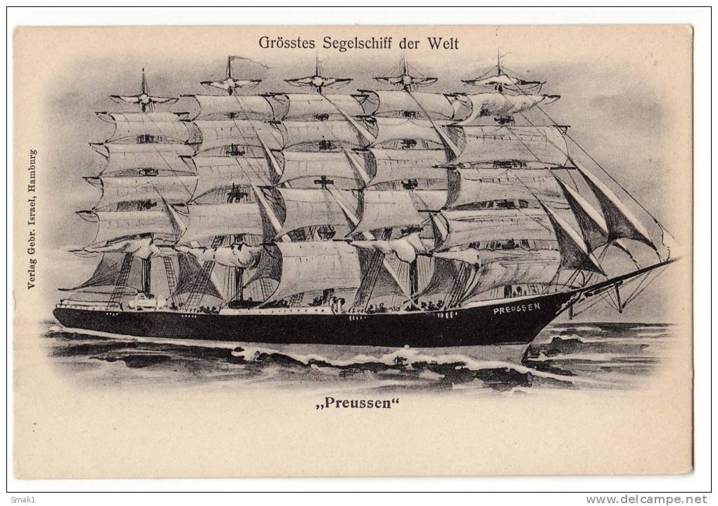 TRANSPORT SHIPS SAILING VESSELS "PREUSSEN" HAMBURG OLD POSTCARD - Voiliers