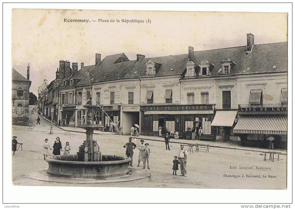 CP ECOMMOY  PLACE DE LA REPUBLIQUE  - ECRITE EN 1907 - Ecommoy