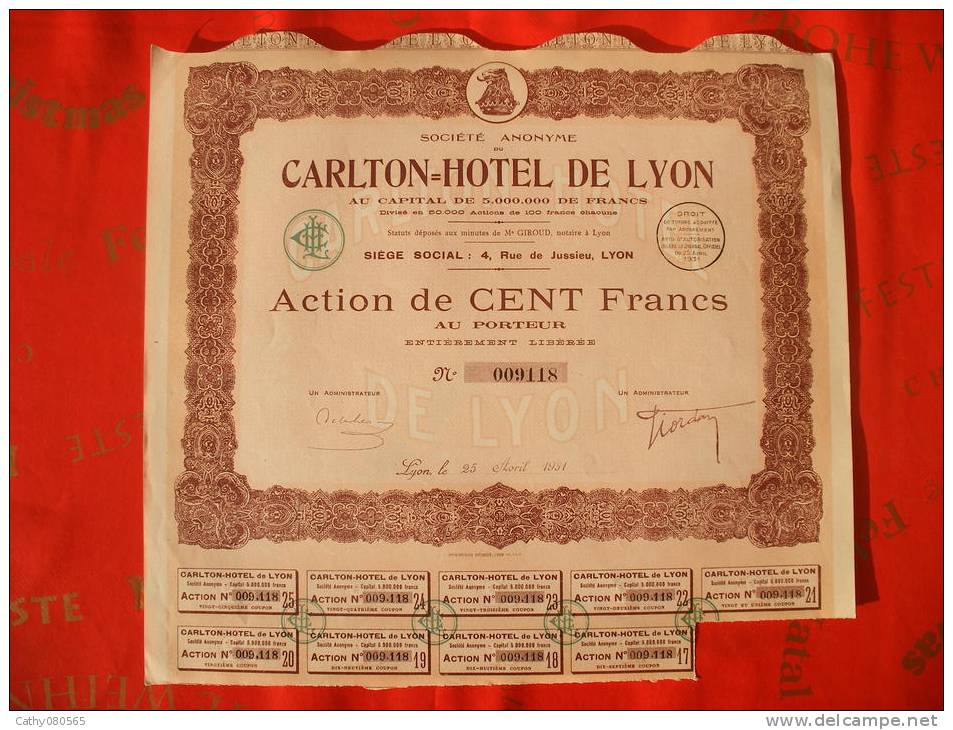 LOT DE 10 TITRES   CARLTON LYON   // HOTEL  // RHONE ALPES - A - C