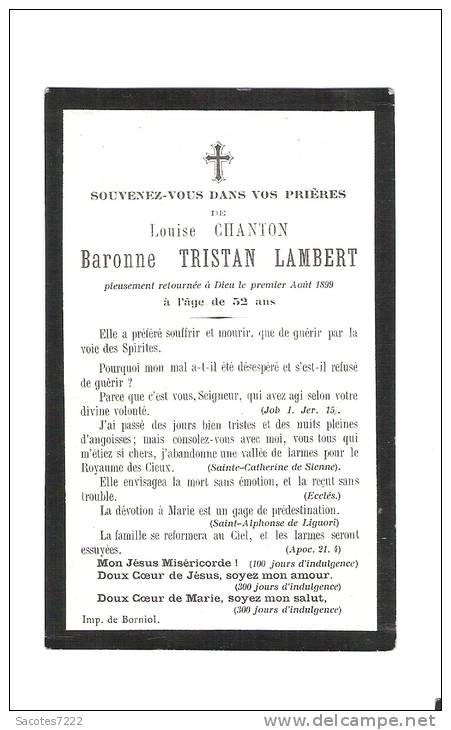 IMAGE PIEUSE MORTUAIRE :   Baronne TRISTAN LAMBERT - - Imágenes Religiosas