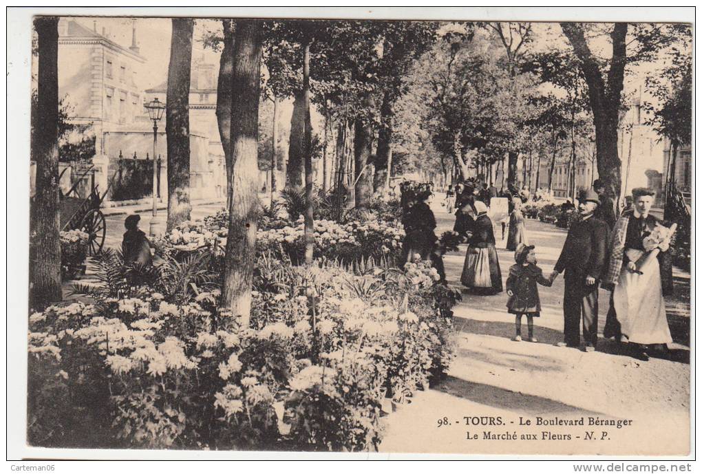 37 - Tours - Le Boulevard Béranger - Le Marché Aux Fleurs - Editeur: N.P N° 98 - Tours