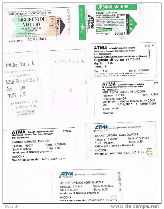 ANCONA:  ATMA  E COTRAN   - 9 BIGLIETTI URBANI E EXTRAURBANI DIFFERENTI - Europa