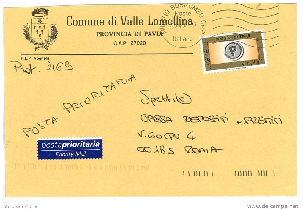 VALLE LOMELLINA  27020  PROV. PAVIA  - ANNO 2005 - LS  - STORIA POSTALE DEI COMUNI D´ITALIA - POSTAL HISTORY - Macchine Per Obliterare (EMA)