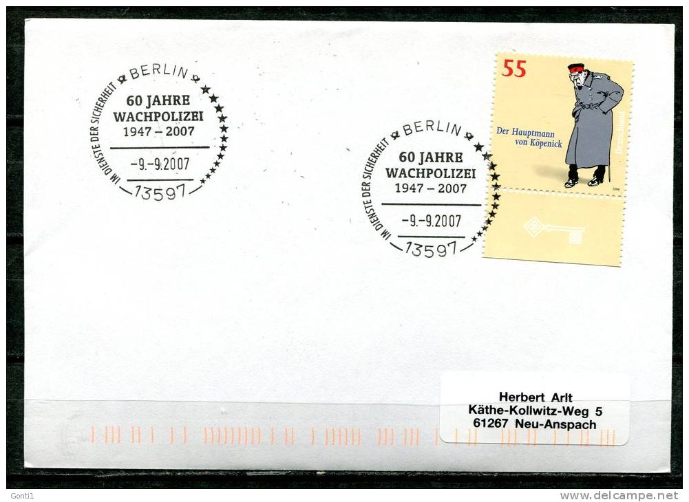 Germany 2007 Sonderbeleg,Postal Cover Polizei Mit Mi.Nr.2559 U.SST "13597 Berlin-60 Jahre Wachpolizei,im Dienst ."1Beleg - Police - Gendarmerie