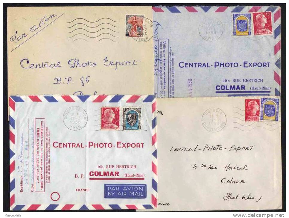 OUARGLA - COLOMB BECHAR - ALGER GARE - GERYVILLE / 1958/60 4 LETTRES AVION POUR COLMAR (ref 3482) - Covers & Documents