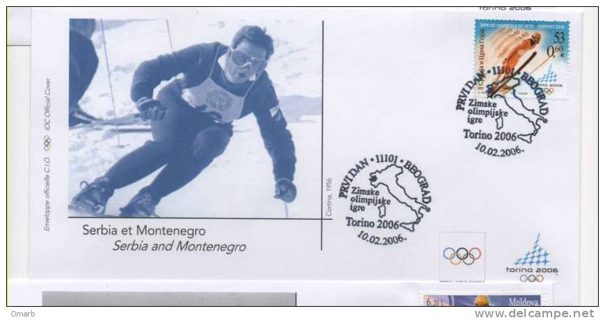 Fra080-2 FDC Olimpiadi Invernali Winter Olympics Jeux Olympique Hiver Torino 2006 Ufficiali CIO, Serbia Montenegro Ski - Winter 2006: Turin