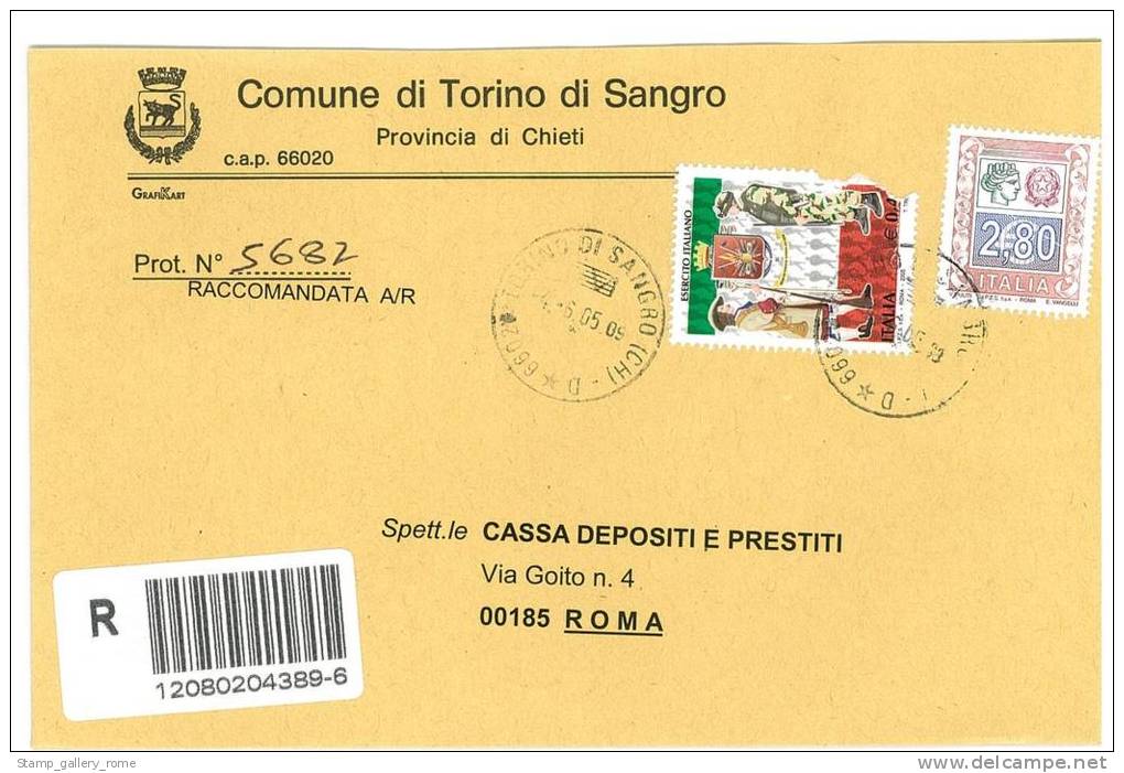 TORINO DI SANGRO  66020  PROV.  CHIETI  - ANNO 2005 -  R    -TEMATICA COMUNI D´ITALIA - STORIA POSTALE - Macchine Per Obliterare (EMA)