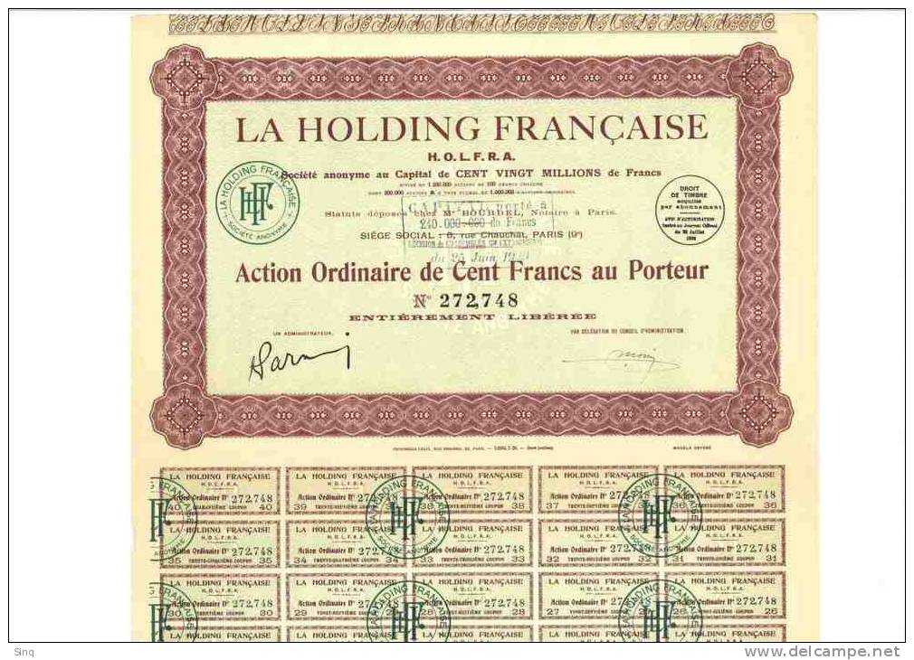 La Holding Francaise - Action De 100 Francs 28 Juillet 1928 - Autres & Non Classés