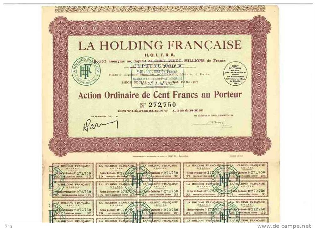 La Holding Francaise - Action De 100 Francs 28 Juillet 1928 - Autres & Non Classés