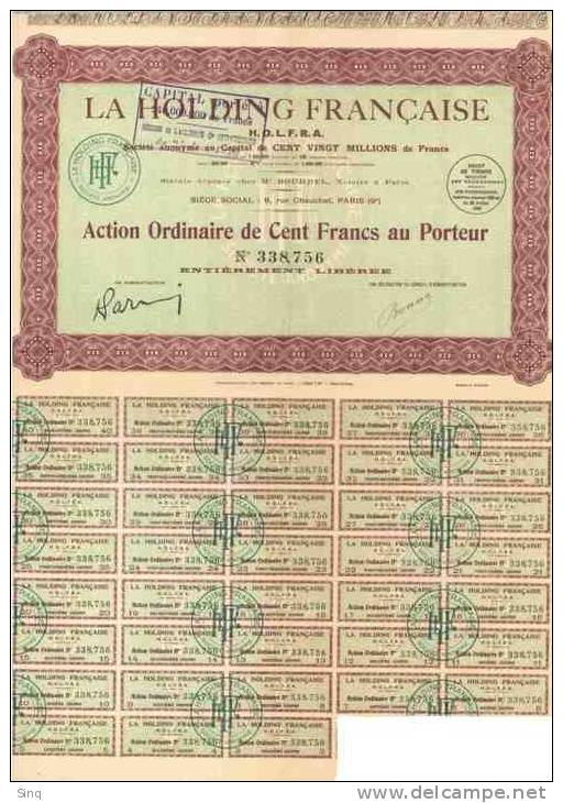 La Holding Francaise - Action De 100 Francs 28 Juillet 1928 - Autres & Non Classés