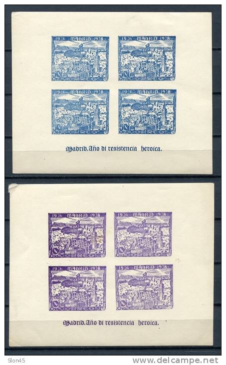 Spain 1938 Sheets (2)  Madrid  Heroic Resistance Helicopter Local  Proof? MNH - Proofs & Reprints