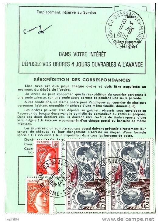 SABINE DE GANDON-BEL AFFRANCHISSEMENT A 31F70 AVEC 2 X PA48 + N°2102 +N°1968-BRASSAC PUY DE DOME 11-9-1980. - 1961-....