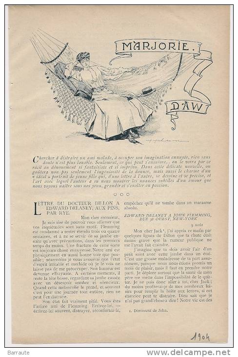 Nouvelle De 1904 " MARJORIE DAW " Par T.B. ALDRICH Traduction De Th.Bentzon. - Nouvelles
