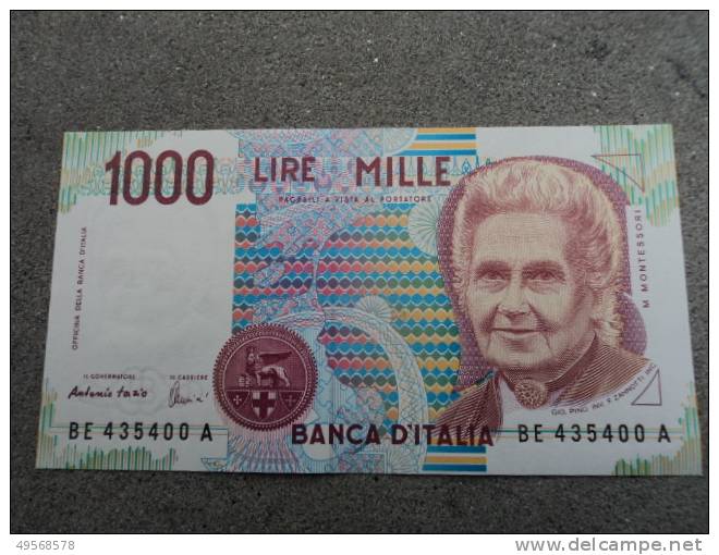 ITALIA - BANCONOTA  1000 £. MONTESSORI D.M. 3 OTTOBRE 1990  SERIE BE 435400  A - 1000 Liras