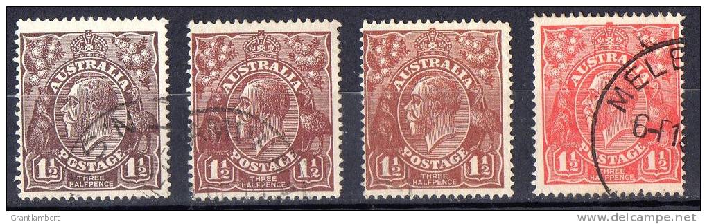Australia 1918-24 King George V -  Single Crown Wmk 1.5d Issues Used - SG 58,59,60,77 - Oblitérés