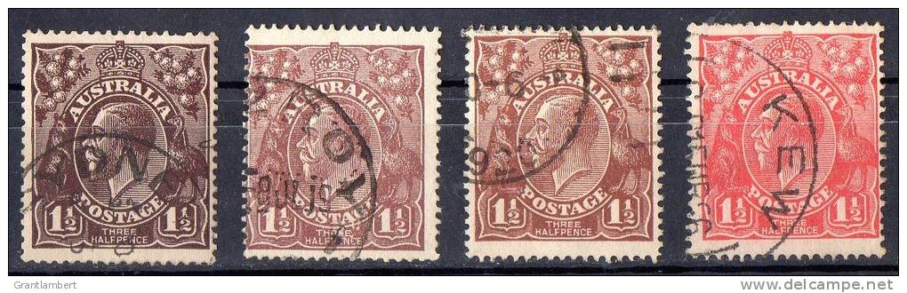 Australia 1918-24 King George V -  Single Crown Wmk 1.5d Issues Used - SG 58,59,60,77 - - Oblitérés