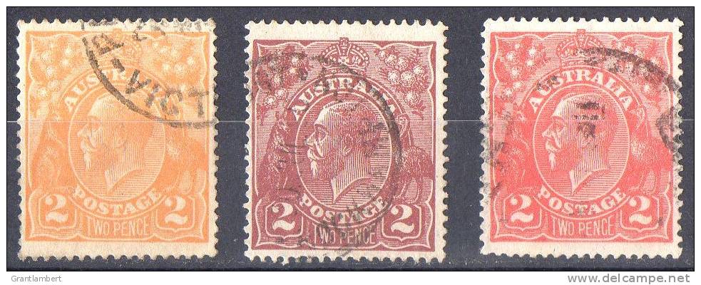 Australia 1918-24 King George V -  Single Crown Wmk 2d Issues Used - SG 62,63,78 - Oblitérés